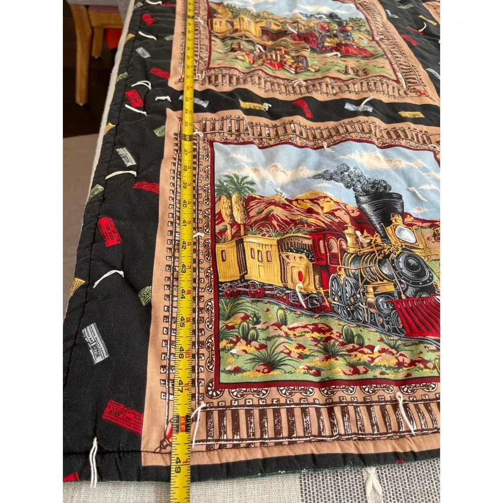 Vintage Steam Engine Locomotive Train Quilted Throw Blanket 48x40 Railroad Theme